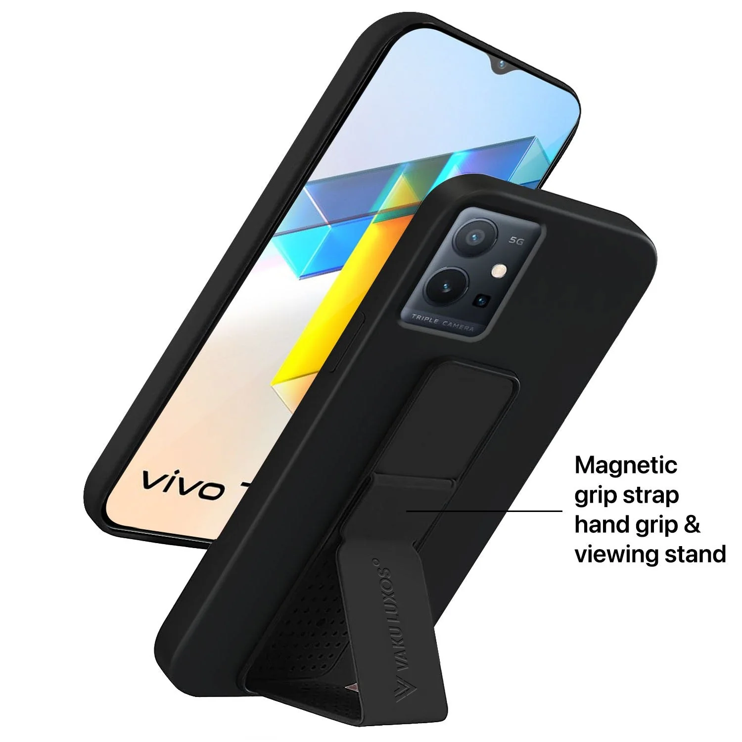 Vaku ® Vivo Y75 / T1 5G Harbor Grip Multi-Functional Magnetic Vertical & Horizontal Stand Case TPU Back Cover - Image 9
