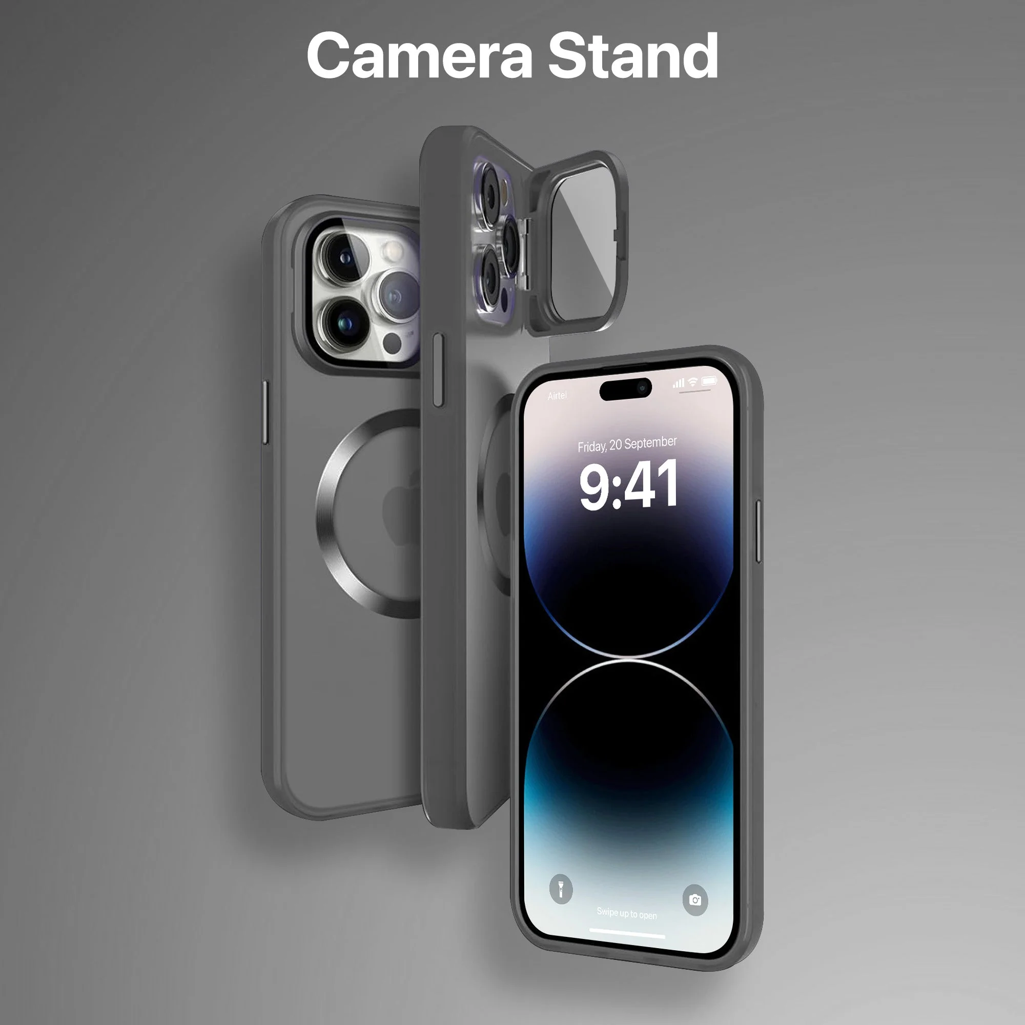 Vaku® Apple iPhone 14 Pro Rime Frosted Magnetic Magpro Translucent Camera Protector Case with Built-in Stash Stand Back Cover - Image 11
