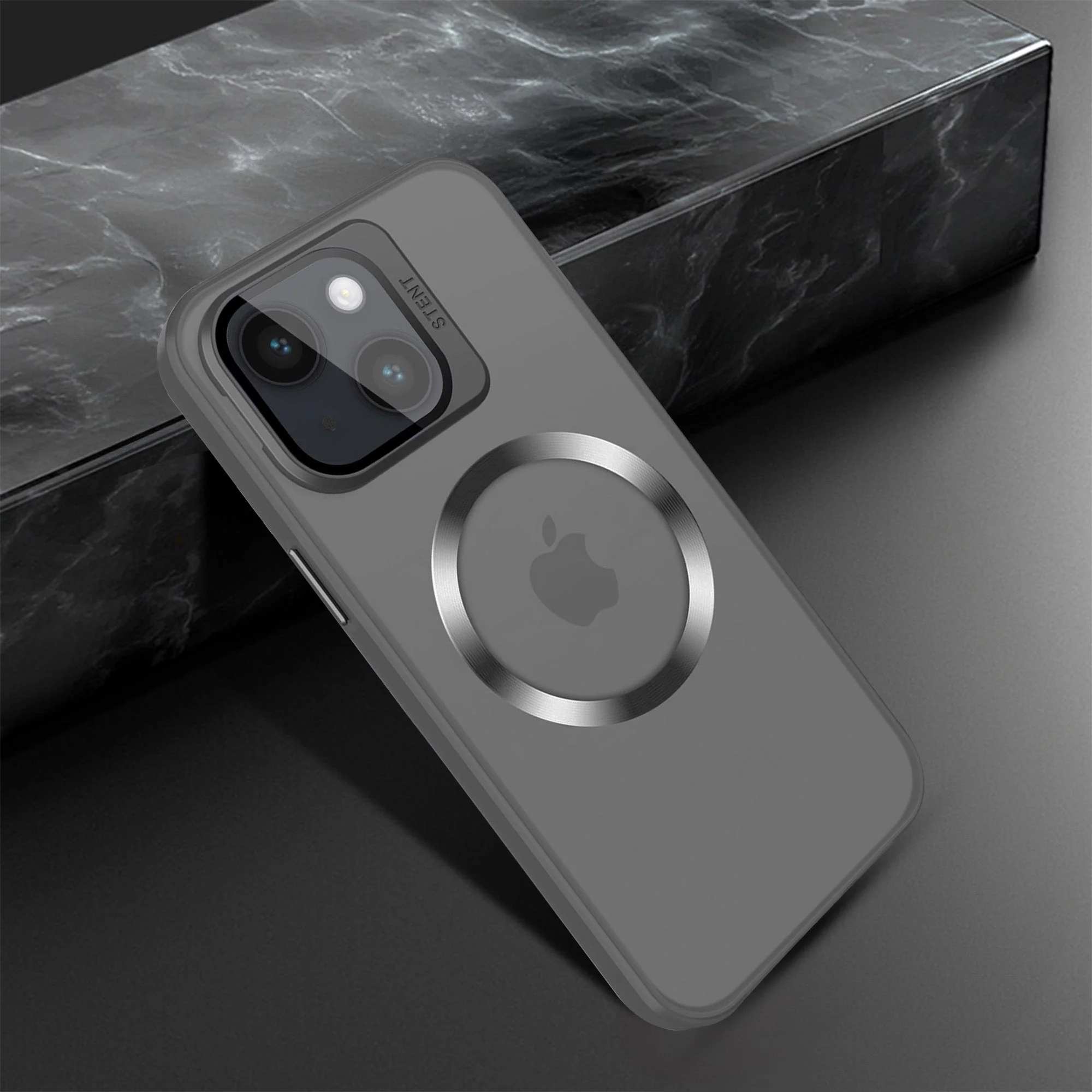 Vaku® Apple iPhone 15 Plus Rime Frosted Magnetic Magpro Translucent Camera Protector Case with Built-in Stash Stand Back Cover - Image 6