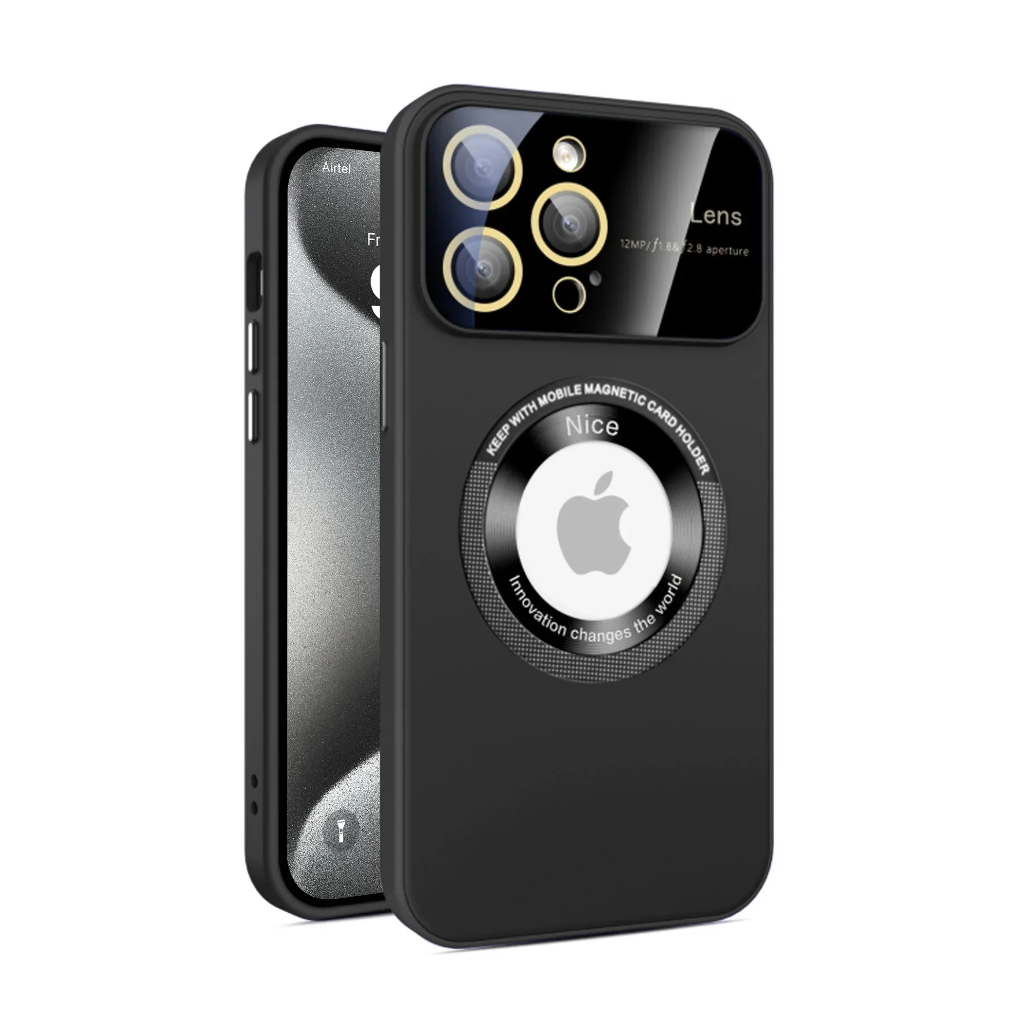 Vaku® Apple iPhone 15 Pro Polarized Magnetic Magpro Camera Lens Protector Logo Hole Back Cover