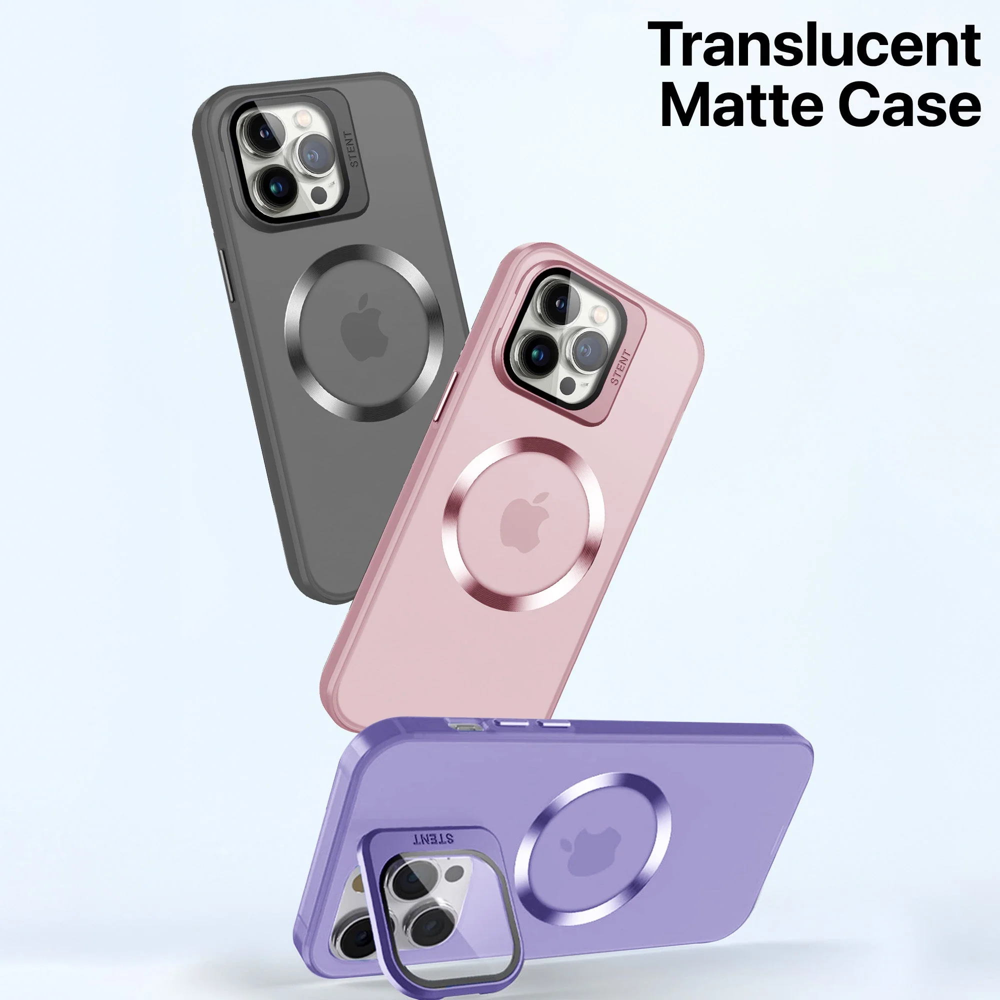 Vaku® Apple iPhone 15 Pro Rime Frosted Magnetic Magpro Translucent Camera Protector Case with Built-in Stash Stand Back Cover - Image 5