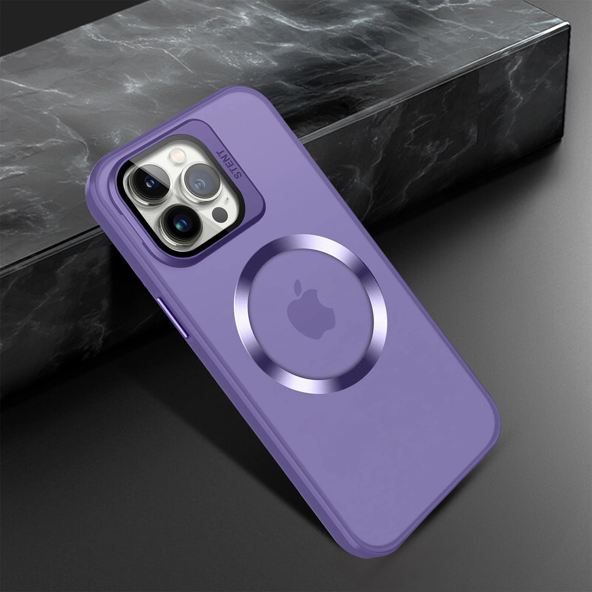 Vaku® Apple iPhone 15 Pro Rime Frosted Magnetic Magpro Translucent Camera Protector Case with Built-in Stash Stand Back Cover - Image 8