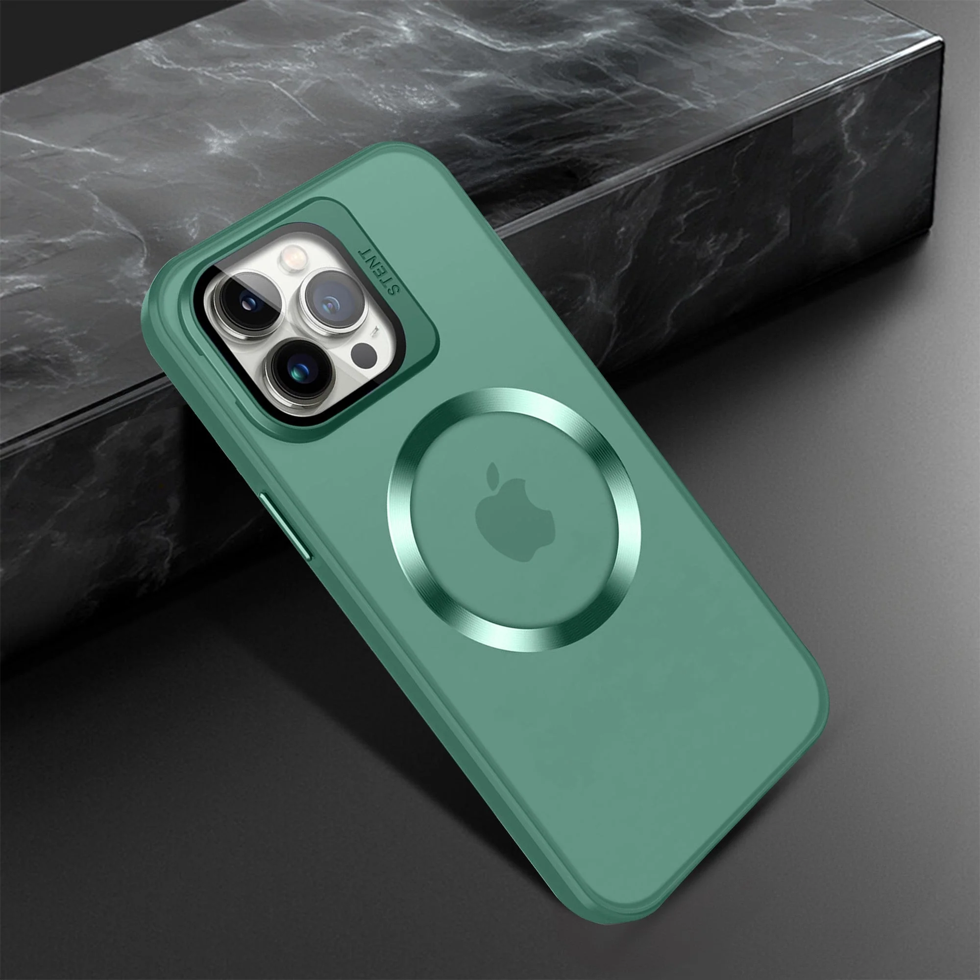 Vaku® Apple iPhone 15 Pro Rime Frosted Magnetic Magpro Translucent Camera Protector Case with Built-in Stash Stand Back Cover - Image 9