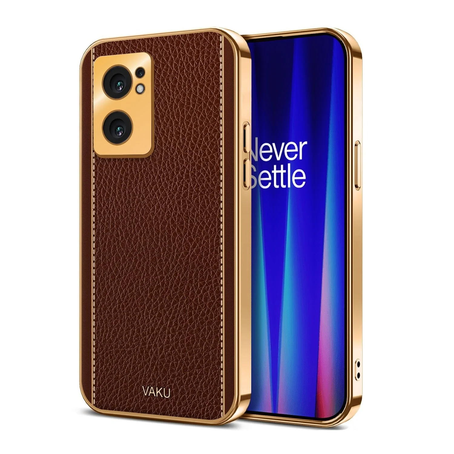 Vaku® Oneplus Nord CE 2 5G Luxemberg Series Leather Stitched Gold Electroplated Soft TPU Back Cover