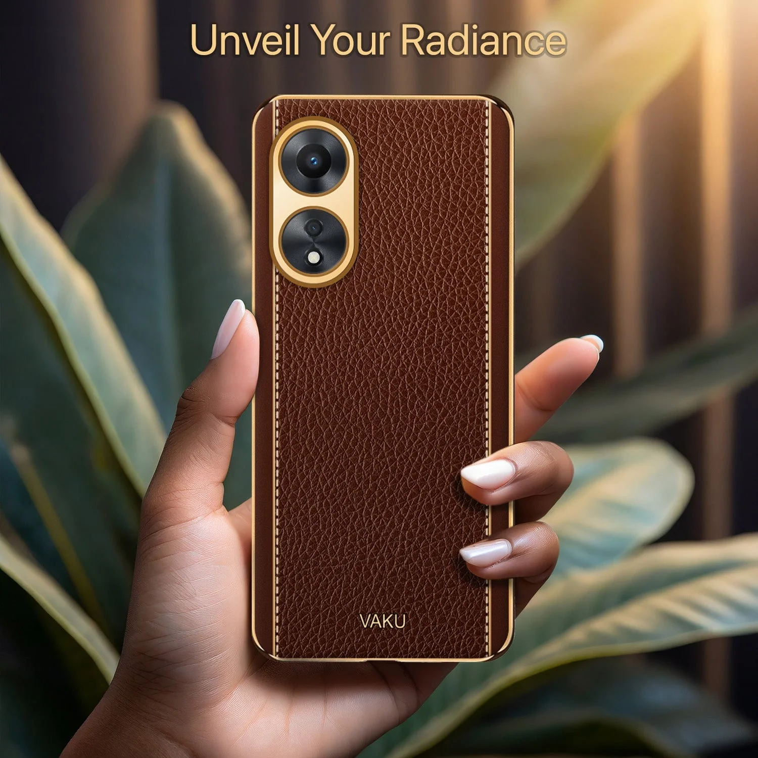 Vaku® Oppo A58 4G Luxemberg Leather Pattern Gold Electroplated Soft TPU Back Cover - Image 10