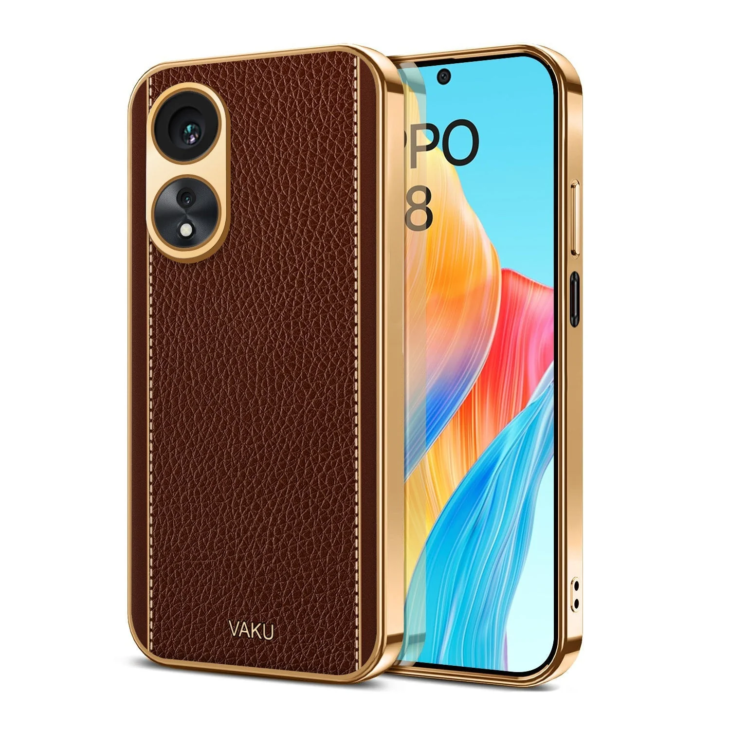 Vaku® Oppo A58 4G Luxemberg Leather Pattern Gold Electroplated Soft TPU Back Cover - Image 12