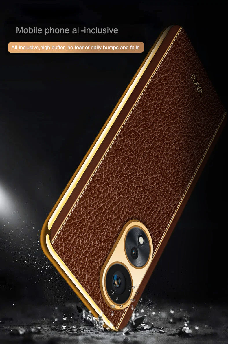 Vaku® Oppo A58 4G Luxemberg Leather Pattern Gold Electroplated Soft TPU Back Cover - Image 6