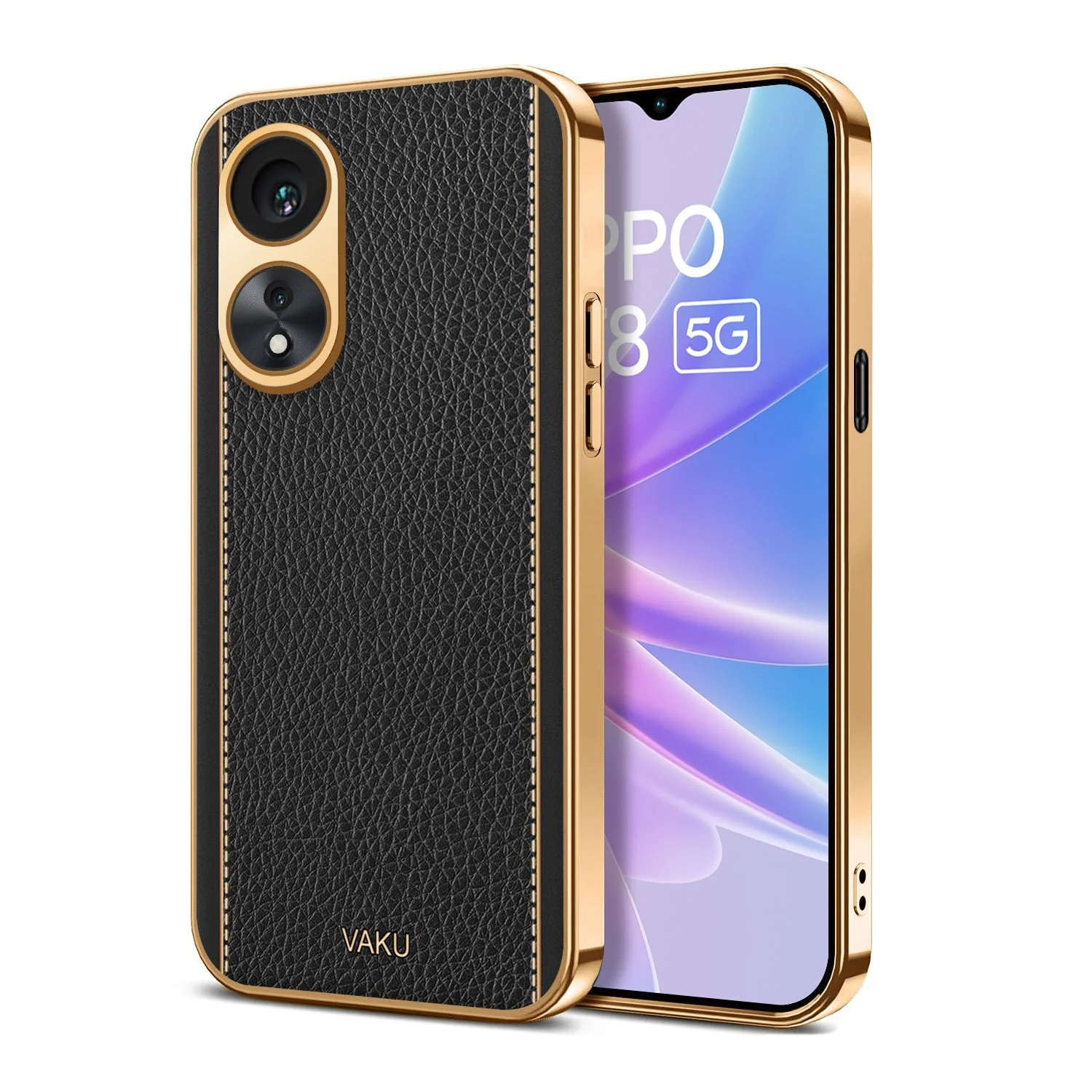 Vaku® Oppo A78 Luxemberg Series Leather Stitched Gold Electroplated Soft TPU Back Cover - Image 11