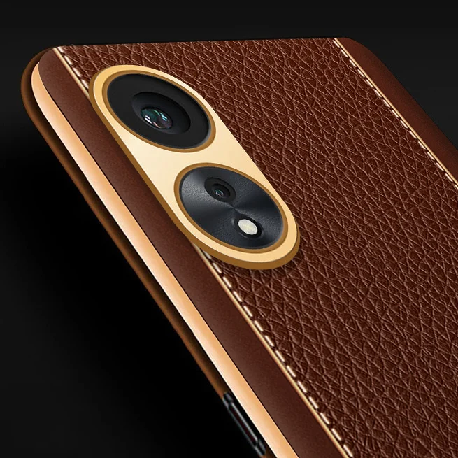 Vaku® Oppo A78 Luxemberg Series Leather Stitched Gold Electroplated Soft TPU Back Cover - Image 7