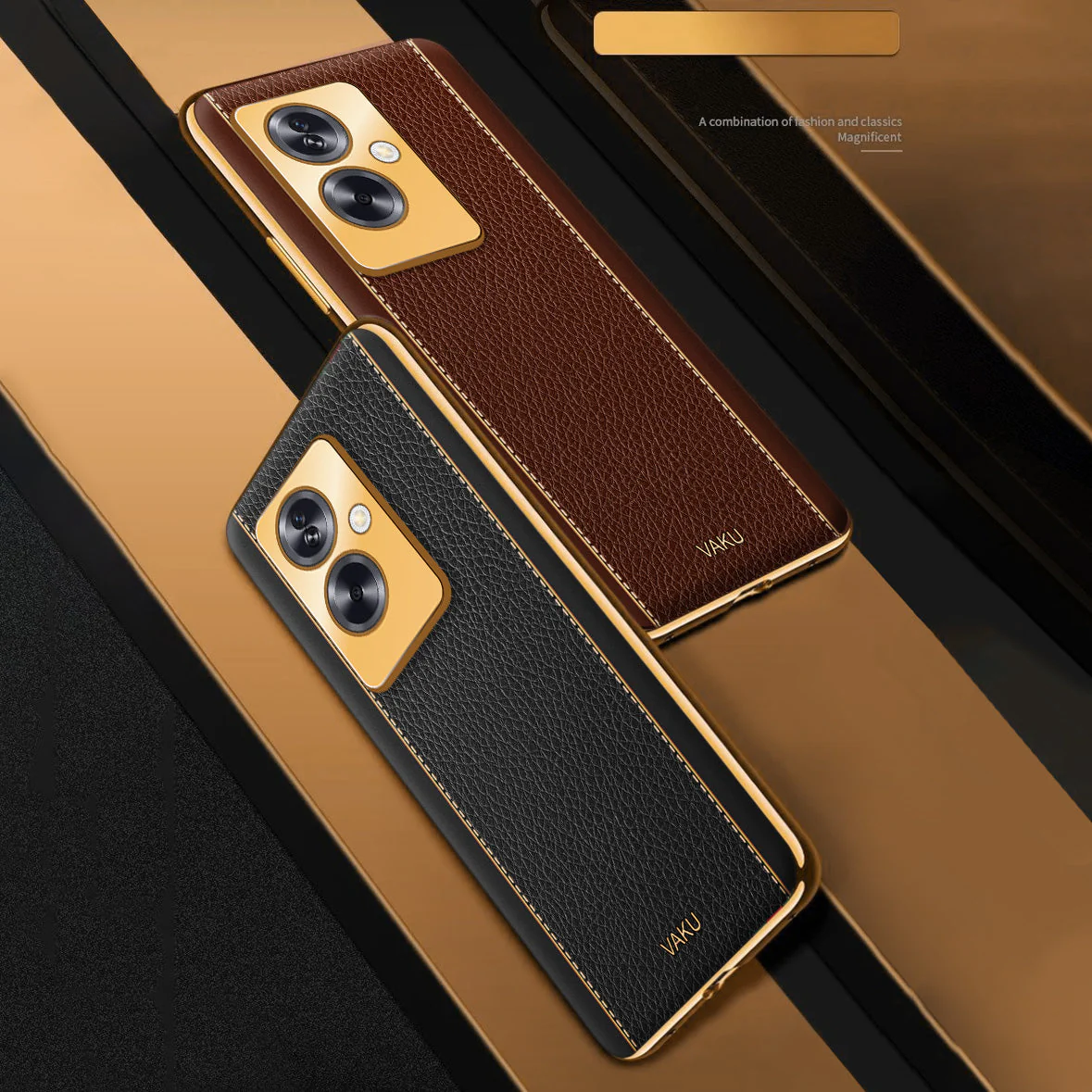 Vaku® Oppo A79 5G Luxemberg Leather Pattern Gold Electroplated Soft TPU Back Cover - Image 11