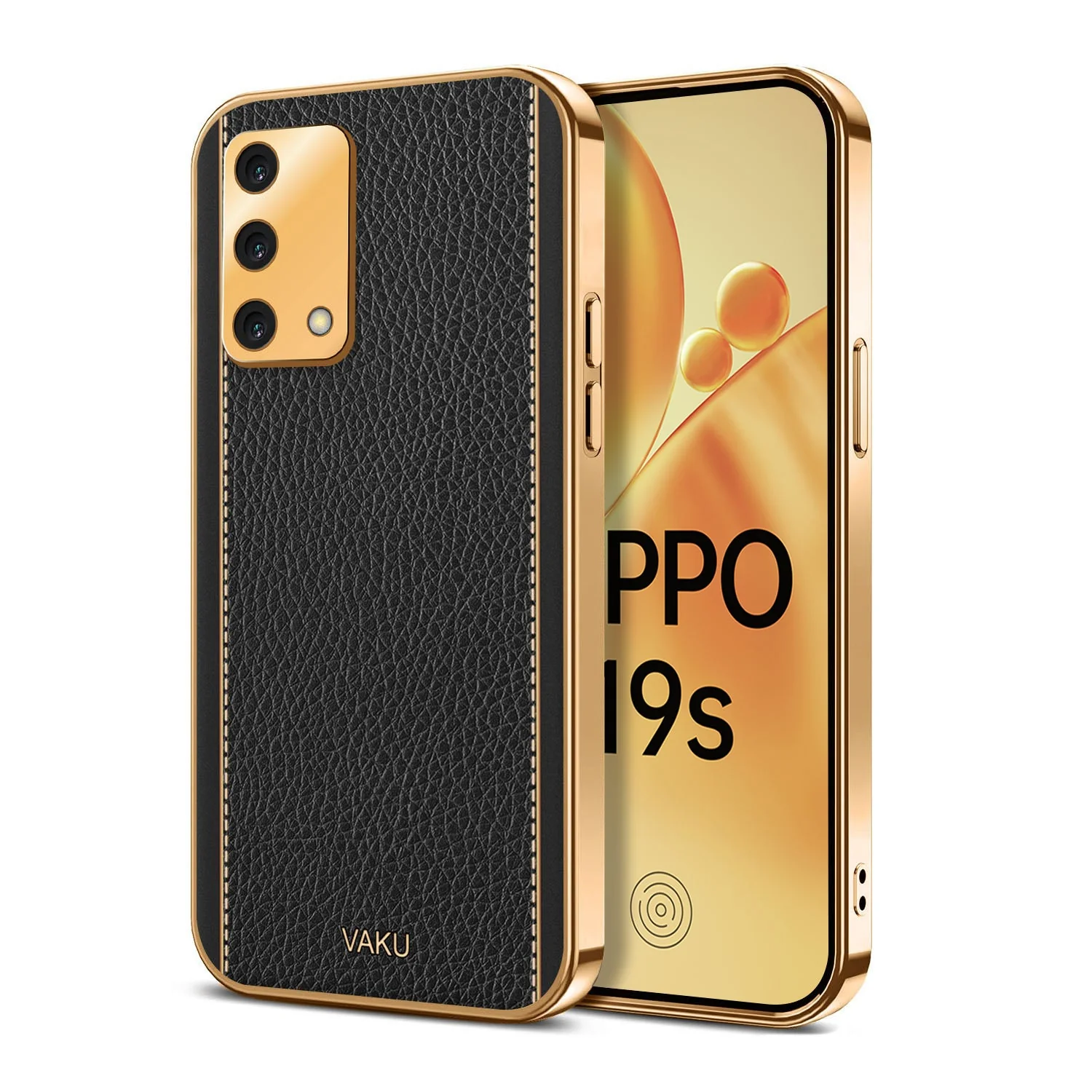 Vaku® Oppo F19s Luxemberg Series Leather Stitched Gold Electroplated Soft TPU Back Cover - Image 8