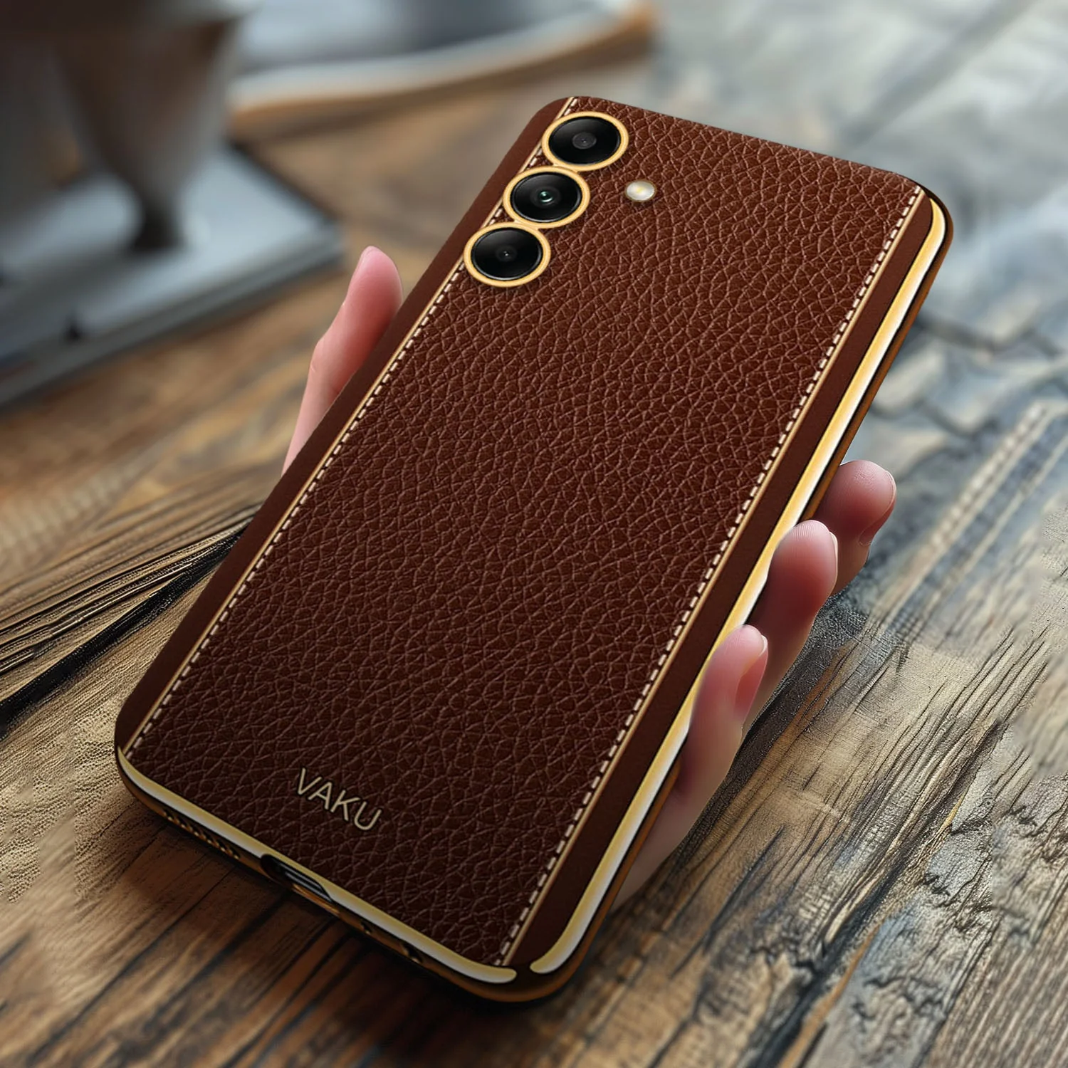 Vaku® Samsung Galaxy A24 4G Luxemberg Leather Pattern Gold Electroplated Soft TPU Back Cover