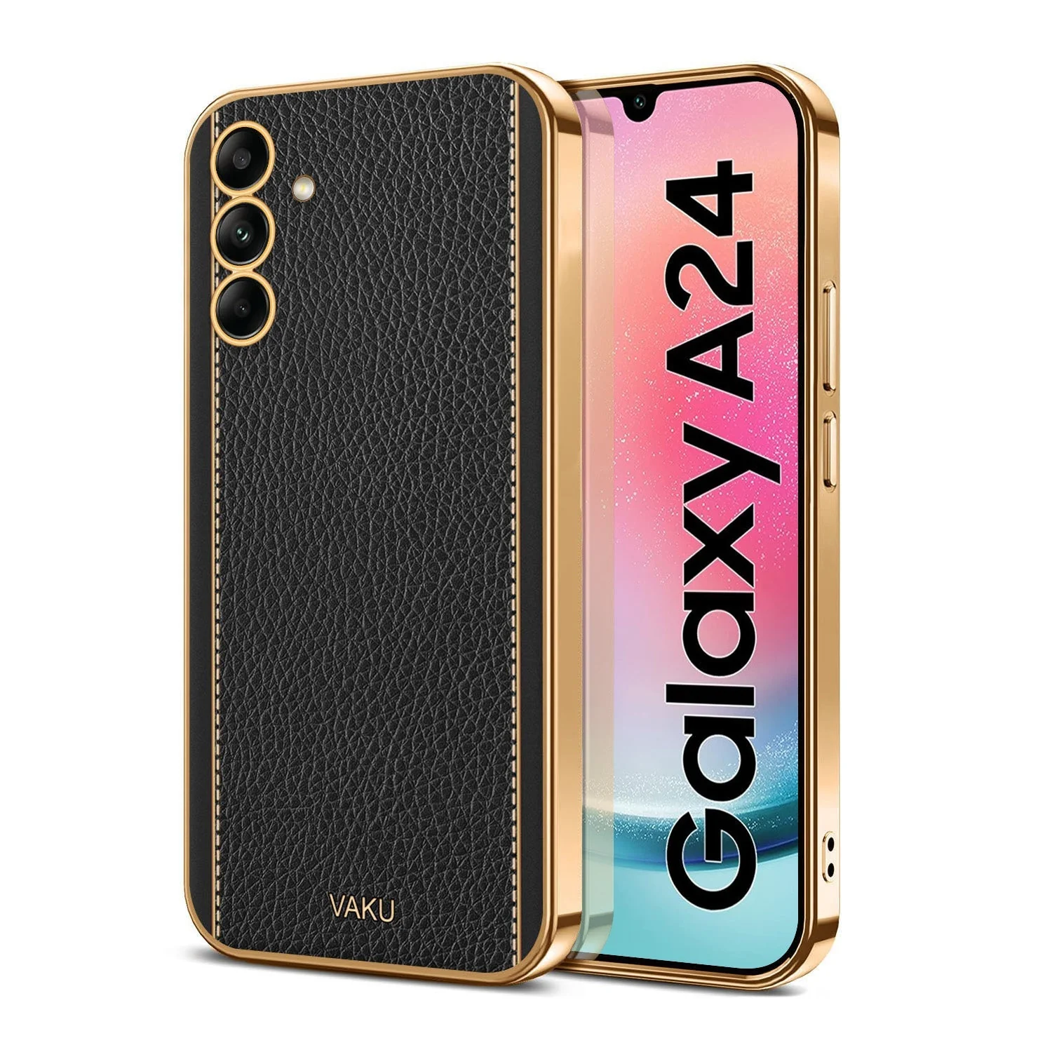 Vaku® Samsung Galaxy A24 4G Luxemberg Leather Pattern Gold Electroplated Soft TPU Back Cover - Image 10