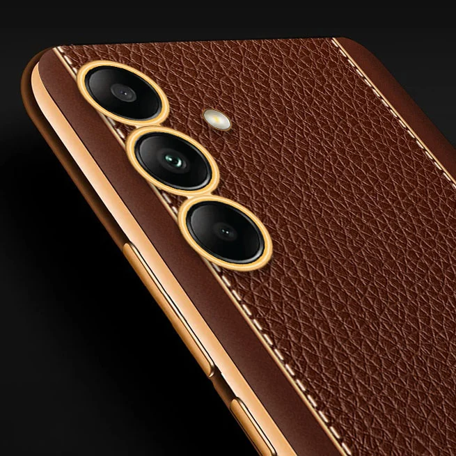 Vaku® Samsung Galaxy A24 4G Luxemberg Leather Pattern Gold Electroplated Soft TPU Back Cover - Image 12