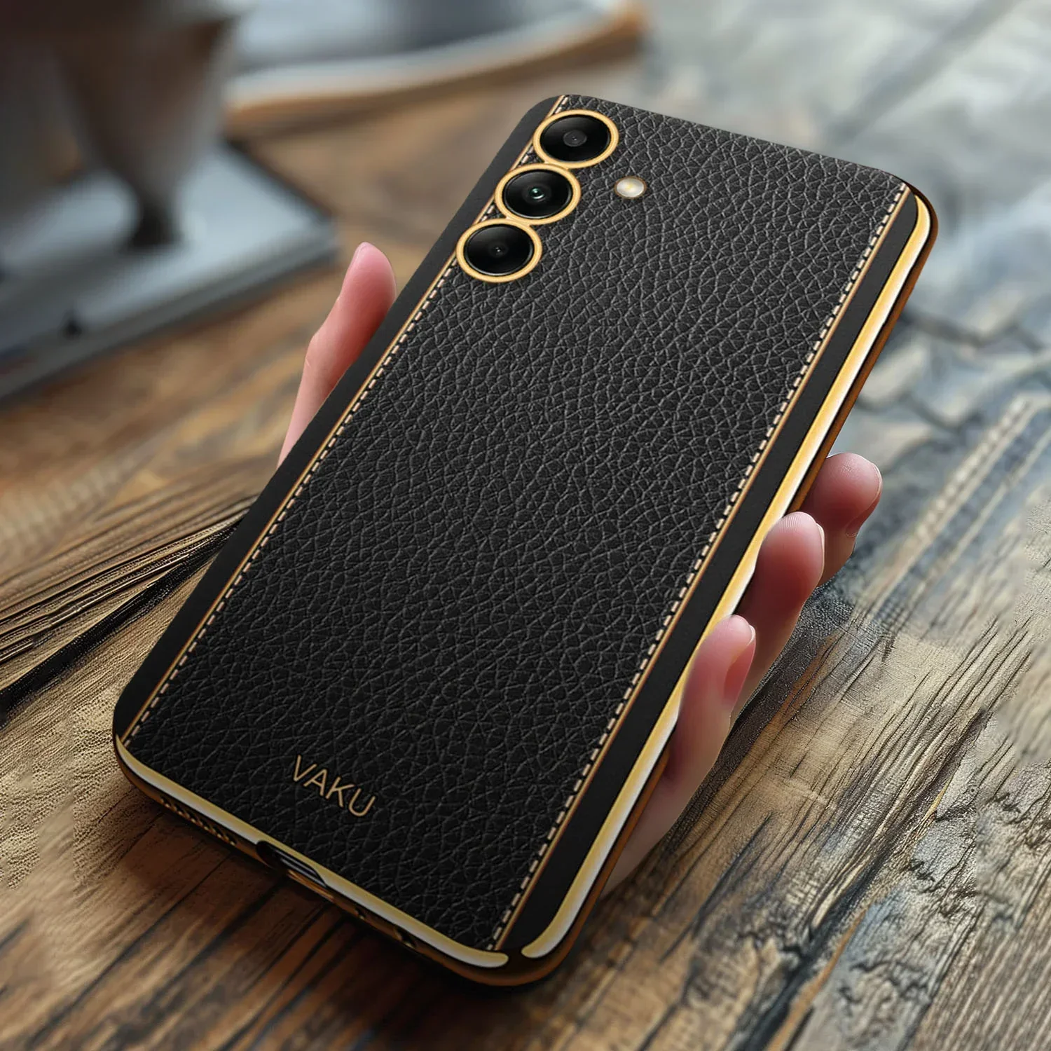 Vaku® Samsung Galaxy A24 4G Luxemberg Leather Pattern Gold Electroplated Soft TPU Back Cover - Image 13