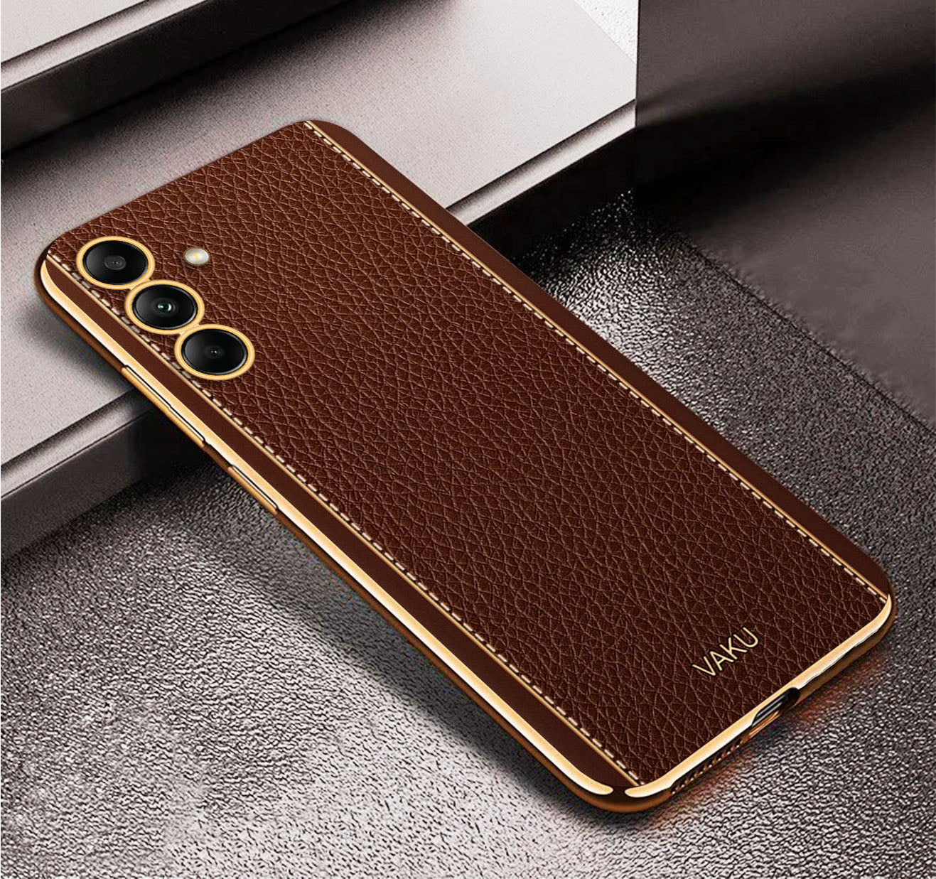 Vaku® Samsung Galaxy A24 4G Luxemberg Leather Pattern Gold Electroplated Soft TPU Back Cover - Image 4