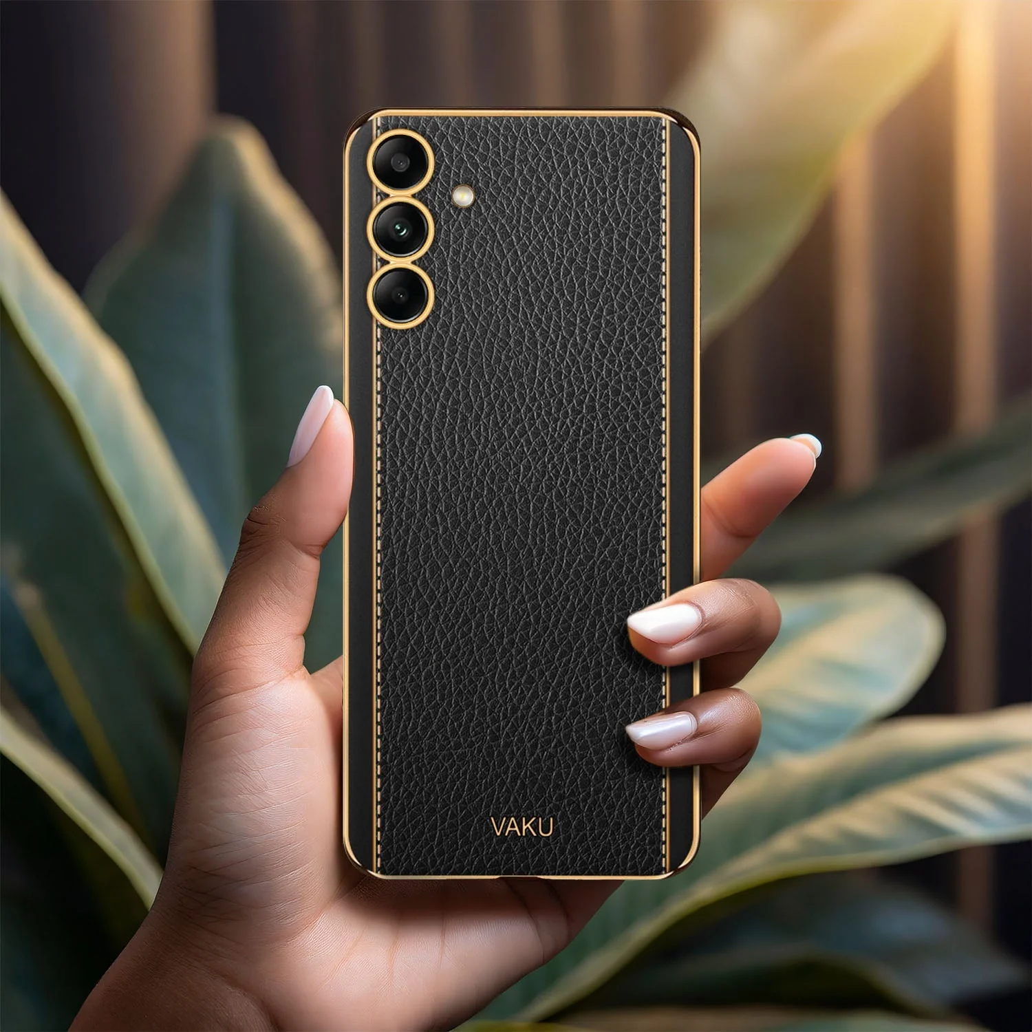 Vaku® Samsung Galaxy A24 4G Luxemberg Leather Pattern Gold Electroplated Soft TPU Back Cover - Image 8