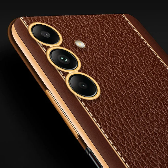 Vaku® Samsung Galaxy A54 Luxemberg Series Leather Stitched Gold Electroplated Soft TPU Back Cover - Image 10