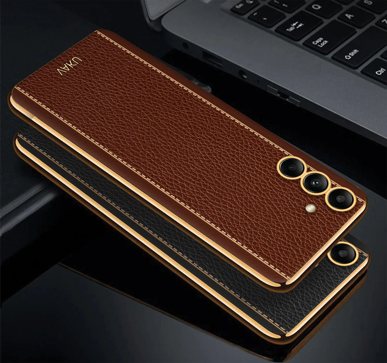 VakuĀ® Samsung Galaxy M14 5G Luxemberg Leather Pattern Gold Electroplated Soft TPU Back Cover - Image 13