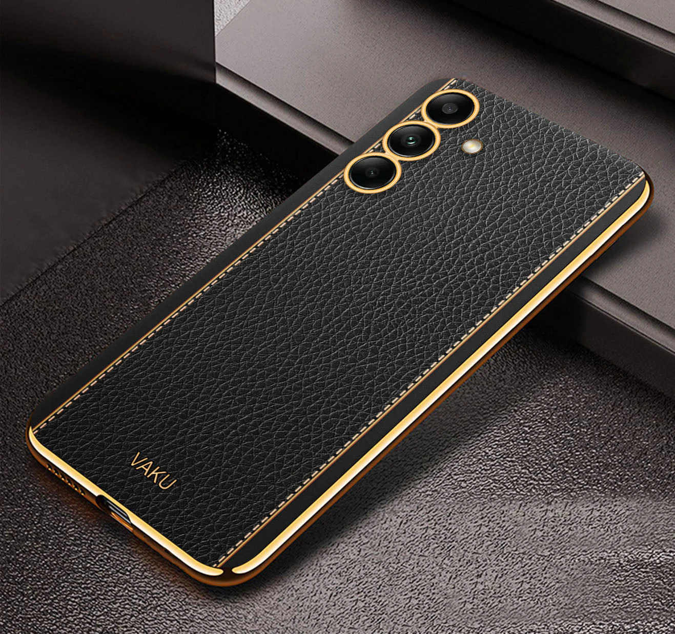 VakuĀ® Samsung Galaxy M14 5G Luxemberg Leather Pattern Gold Electroplated Soft TPU Back Cover - Image 6
