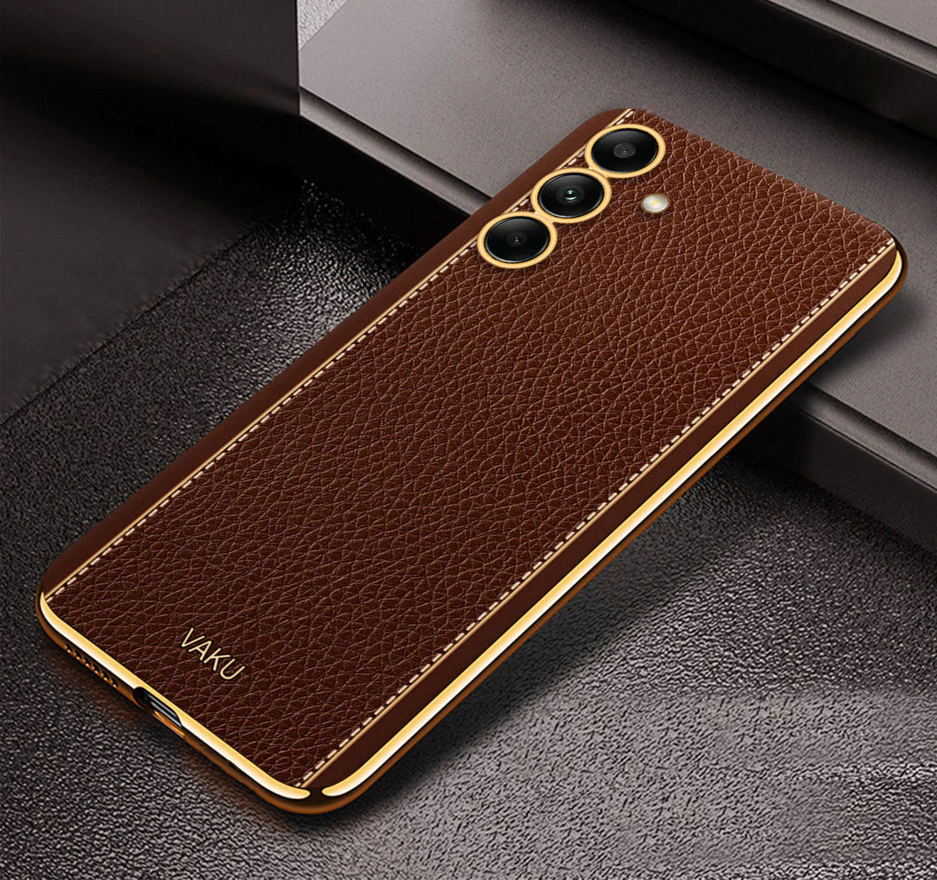 VakuĀ® Samsung Galaxy M14 5G Luxemberg Leather Pattern Gold Electroplated Soft TPU Back Cover - Image 8