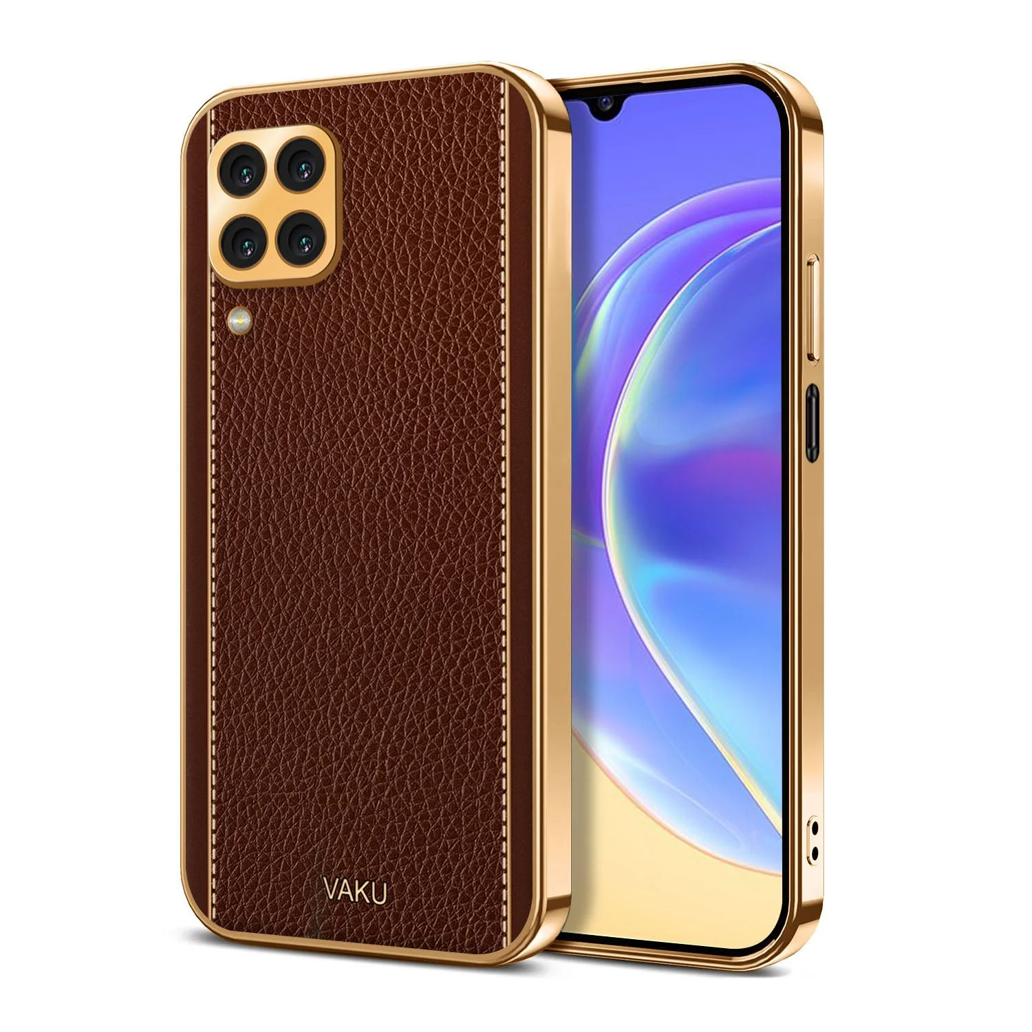 Vaku® Samsung Galaxy M32 Luxemberg Series Leather Stitched Gold Electroplated Soft TPU Back Cover - Image 15
