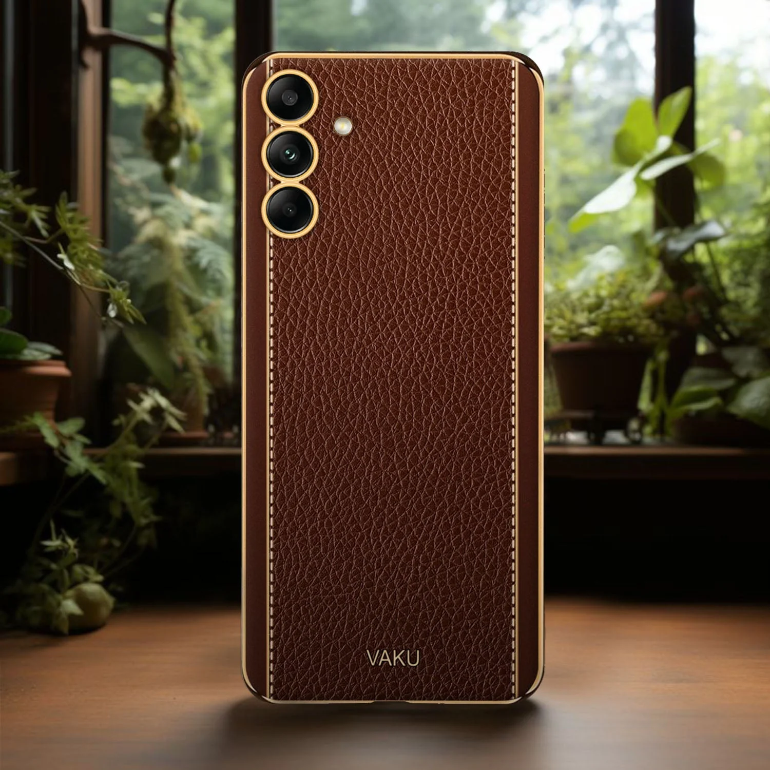 VakuĀ® Samsung Galaxy M34 5G Luxemberg Leather Pattern Gold Electroplated Soft TPU Back Cover - Image 13