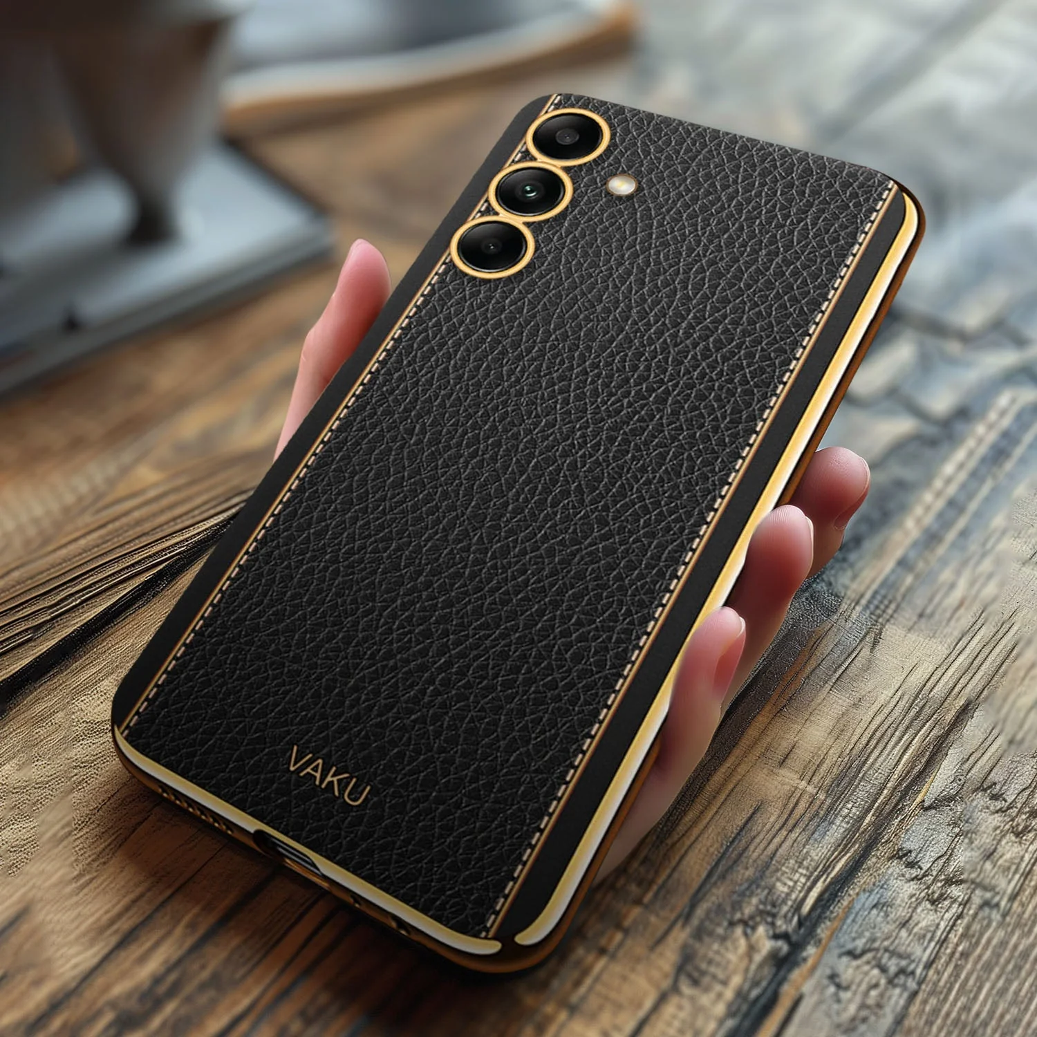 VakuĀ® Samsung Galaxy M34 5G Luxemberg Leather Pattern Gold Electroplated Soft TPU Back Cover - Image 2