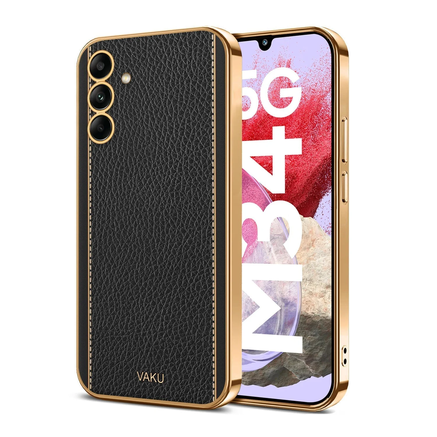 VakuĀ® Samsung Galaxy M34 5G Luxemberg Leather Pattern Gold Electroplated Soft TPU Back Cover - Image 4