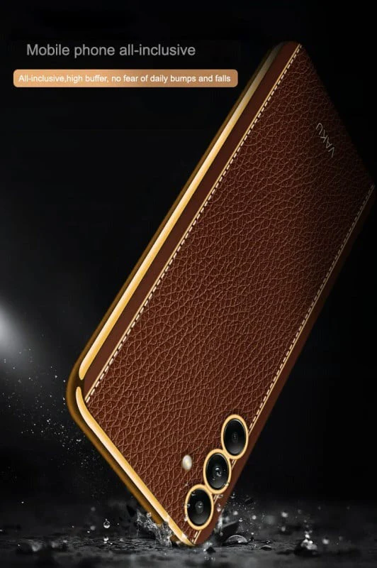 Vaku® Samsung Galaxy S23 FE Luxemberg Leather Pattern Gold Electroplated Soft TPU Back Cover - Image 13