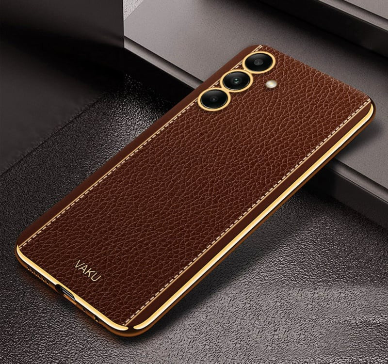 Vaku® Samsung Galaxy S23 FE Luxemberg Leather Pattern Gold Electroplated Soft TPU Back Cover - Image 15