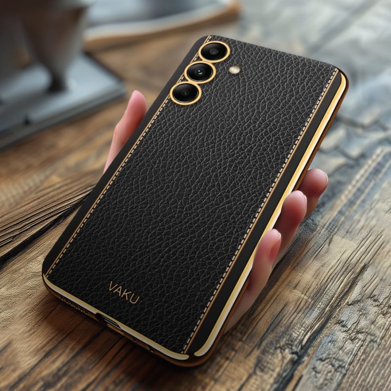Vaku® Samsung Galaxy S23 FE Luxemberg Leather Pattern Gold Electroplated Soft TPU Back Cover - Image 17
