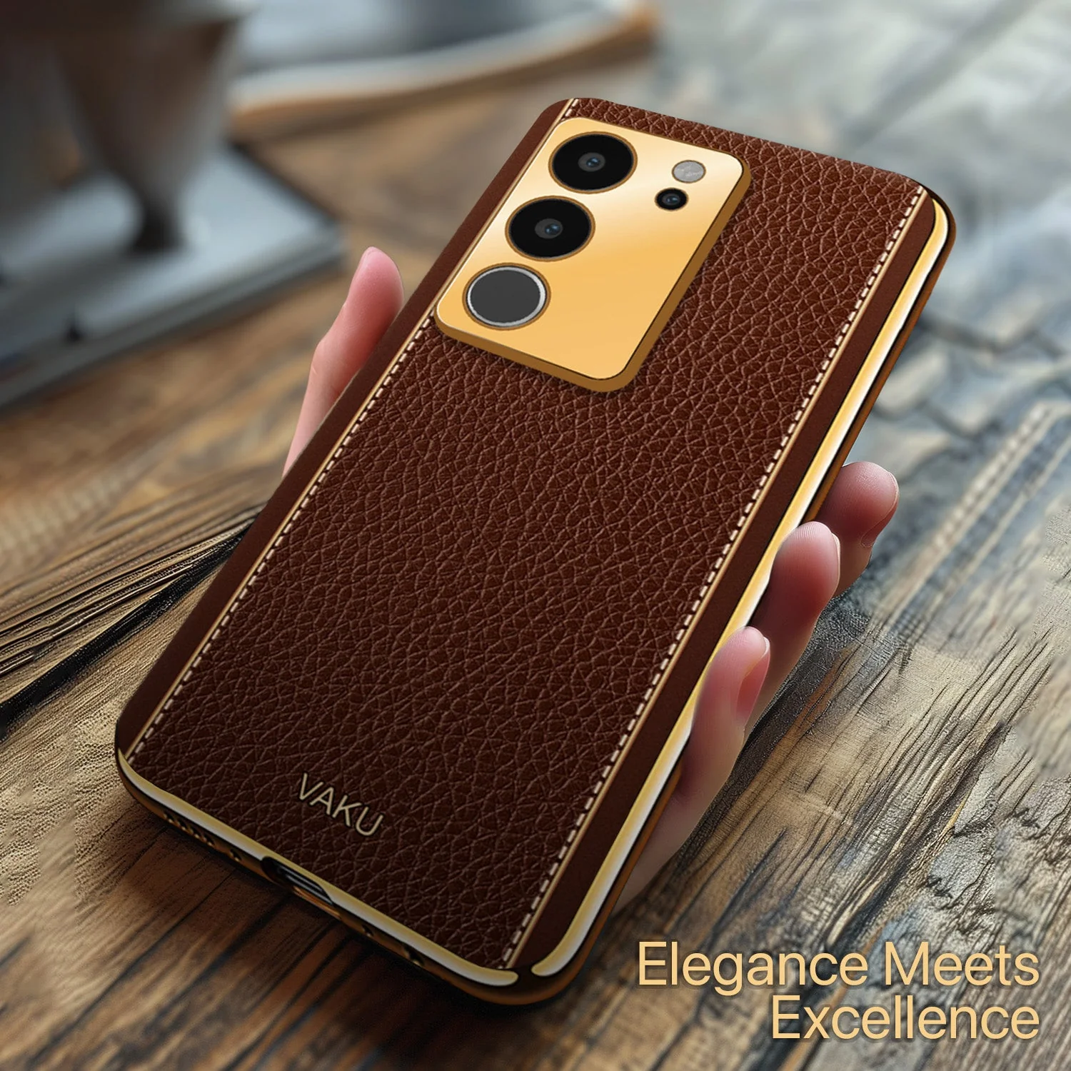 Vaku® Vivo V29 5G Luxemberg Leather Pattern Gold Electroplated Soft TPU Back Cover