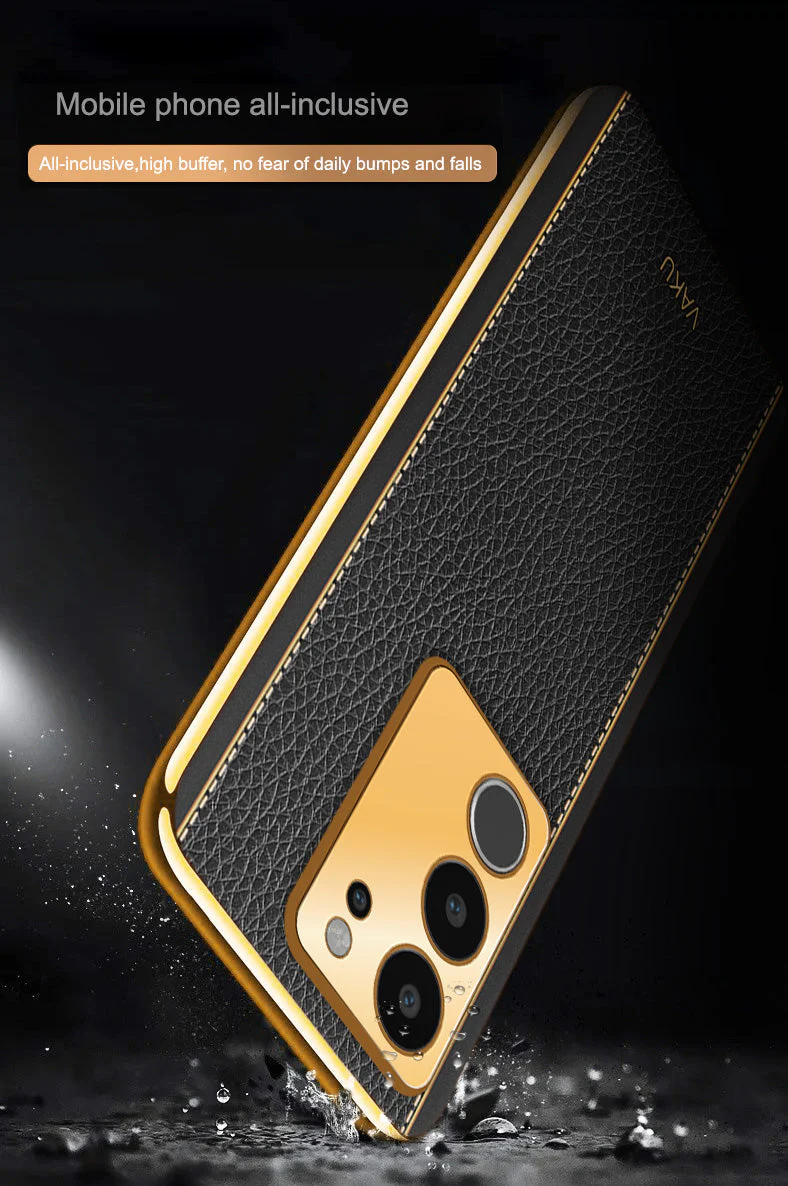 Vaku® Vivo V29 5G Luxemberg Leather Pattern Gold Electroplated Soft TPU Back Cover - Image 14