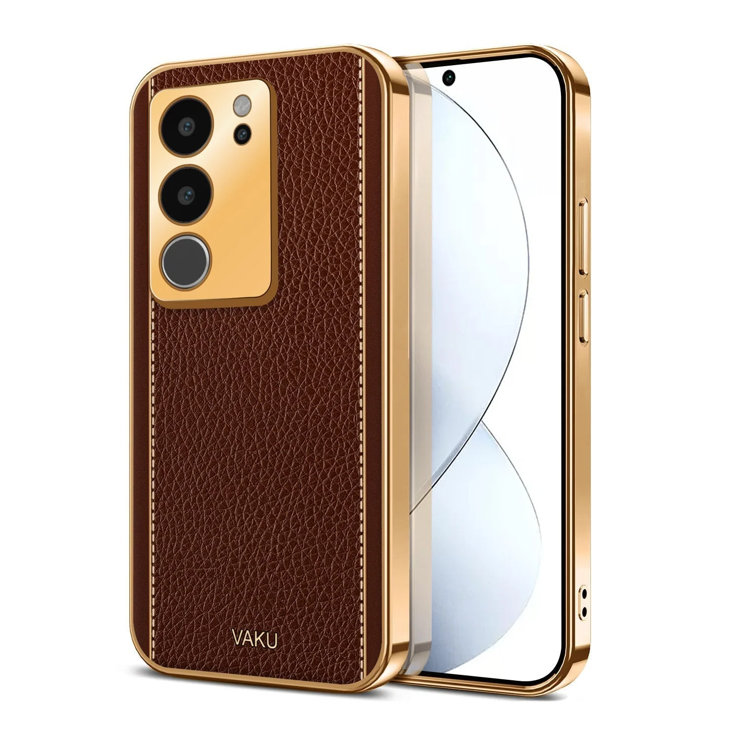 Vaku® Vivo V29 5G Luxemberg Leather Pattern Gold Electroplated Soft TPU Back Cover - Image 3