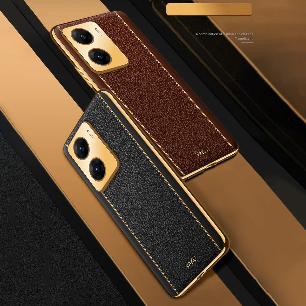 Vaku® Vivo V29e 5G Luxemberg Leather Pattern Gold Electroplated Soft TPU Back Cover - Image 8