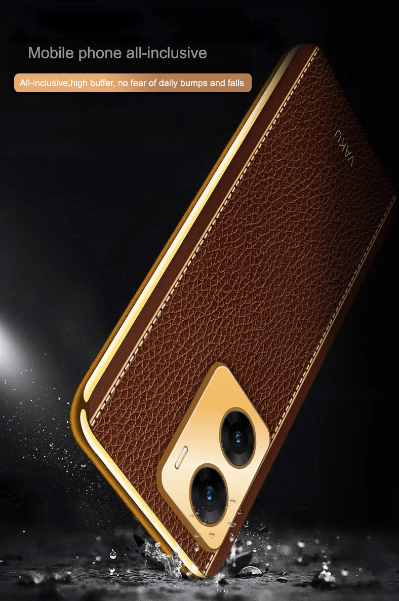 Vaku® Vivo V29e 5G Luxemberg Leather Pattern Gold Electroplated Soft TPU Back Cover - Image 9