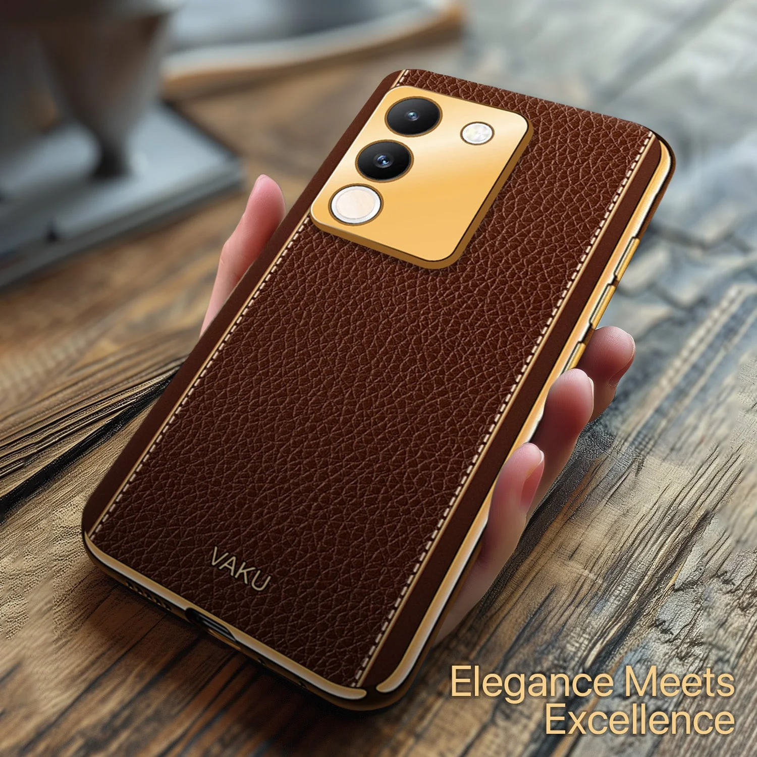 Vaku® Vivo Y200 5G Luxemberg Leather Pattern Gold Electroplated Soft TPU Back Cover