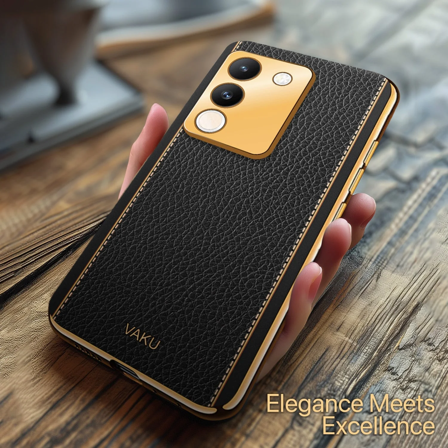 Vaku® Vivo Y200 5G Luxemberg Leather Pattern Gold Electroplated Soft TPU Back Cover - Image 14
