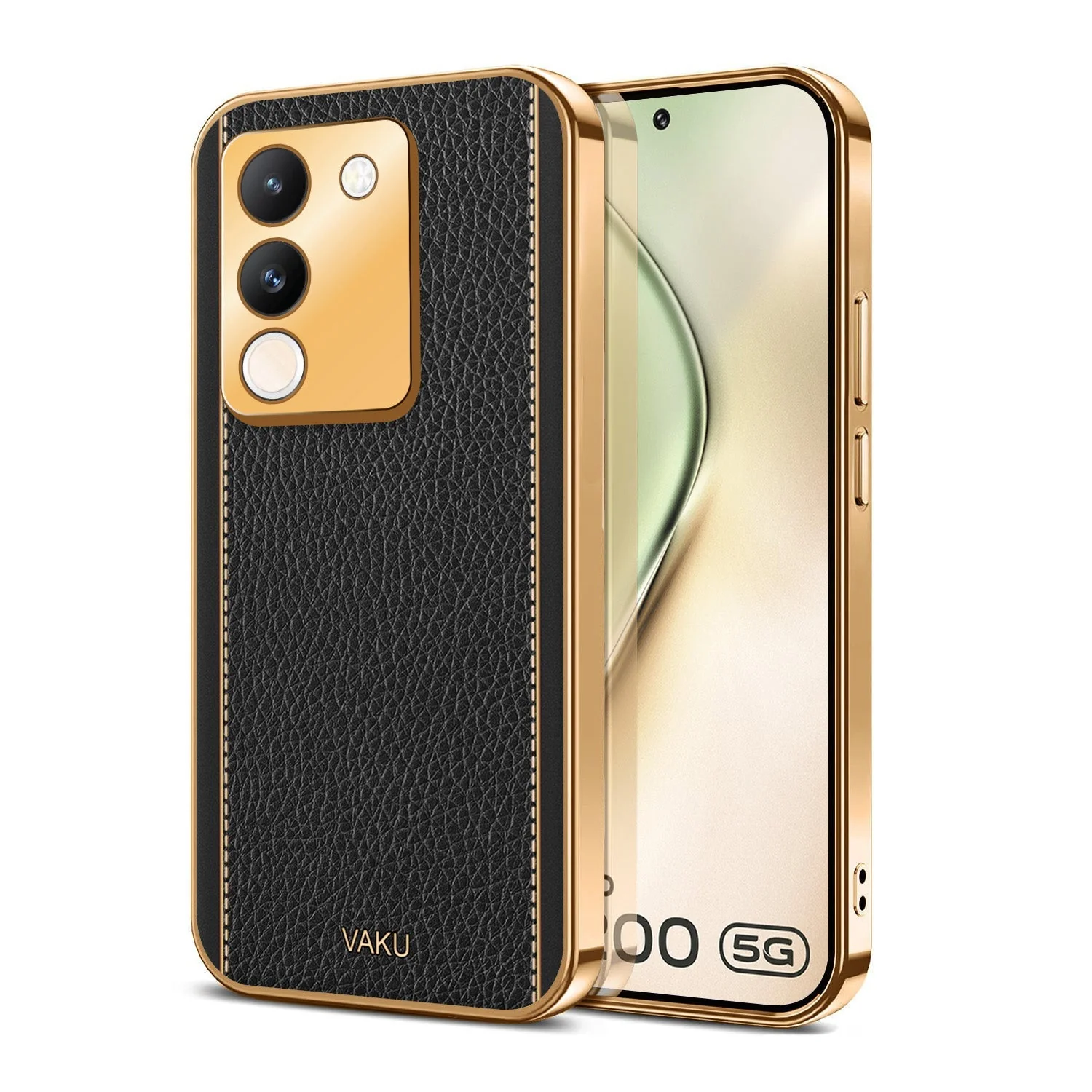 Vaku® Vivo Y200 5G Luxemberg Leather Pattern Gold Electroplated Soft TPU Back Cover - Image 6
