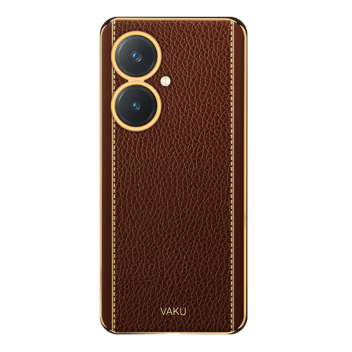Vaku® Vivo Y27 Luxemberg Series Leather Stitched Gold Electroplated Soft TPU Back Cover - Image 5