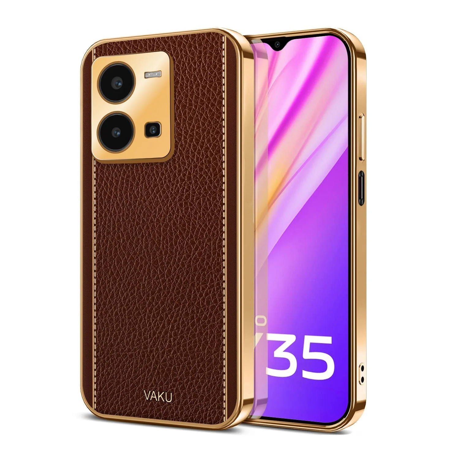 VakuĀ® Vivo Y35 4G Luxemberg Leather Pattern Gold Electroplated Soft TPU Back Cover - Image 11