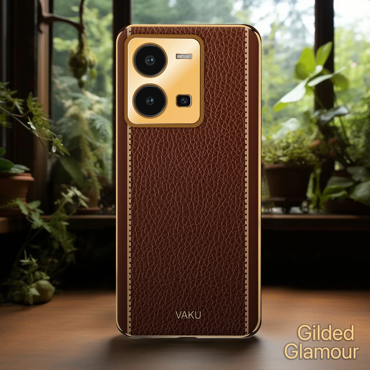 VakuĀ® Vivo Y35 4G Luxemberg Leather Pattern Gold Electroplated Soft TPU Back Cover - Image 12