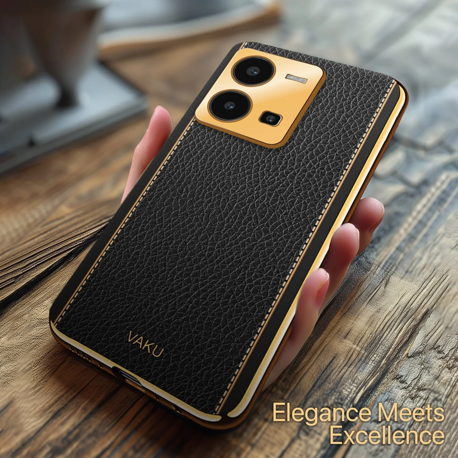VakuĀ® Vivo Y35 4G Luxemberg Leather Pattern Gold Electroplated Soft TPU Back Cover - Image 14