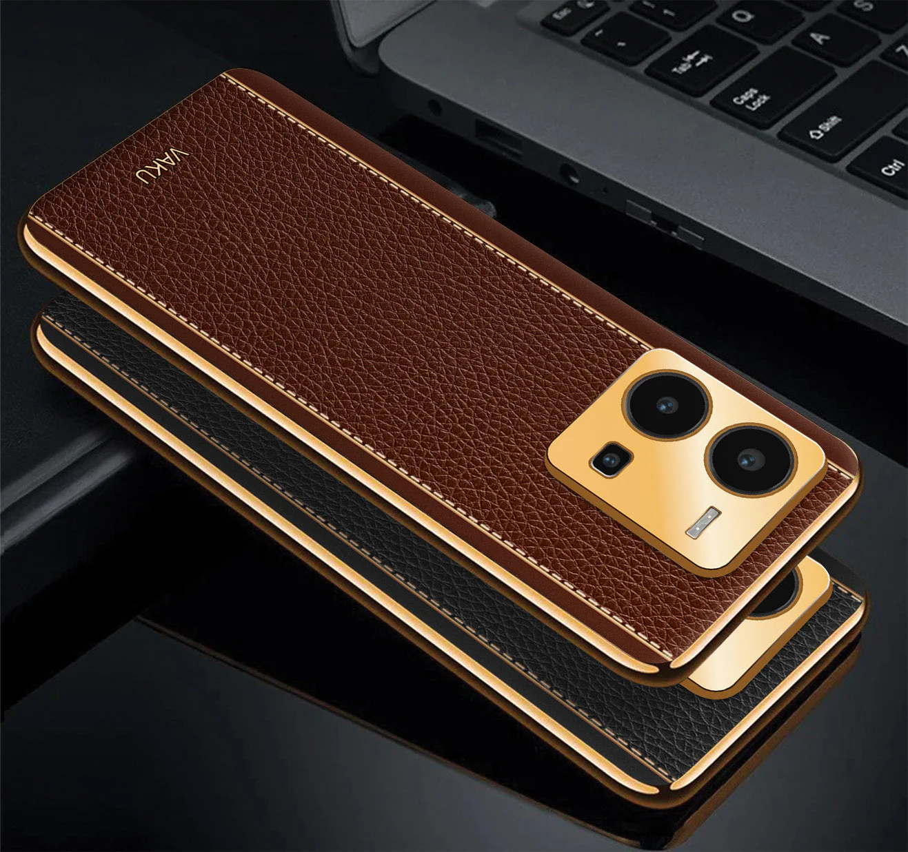 VakuĀ® Vivo Y35 4G Luxemberg Leather Pattern Gold Electroplated Soft TPU Back Cover - Image 6