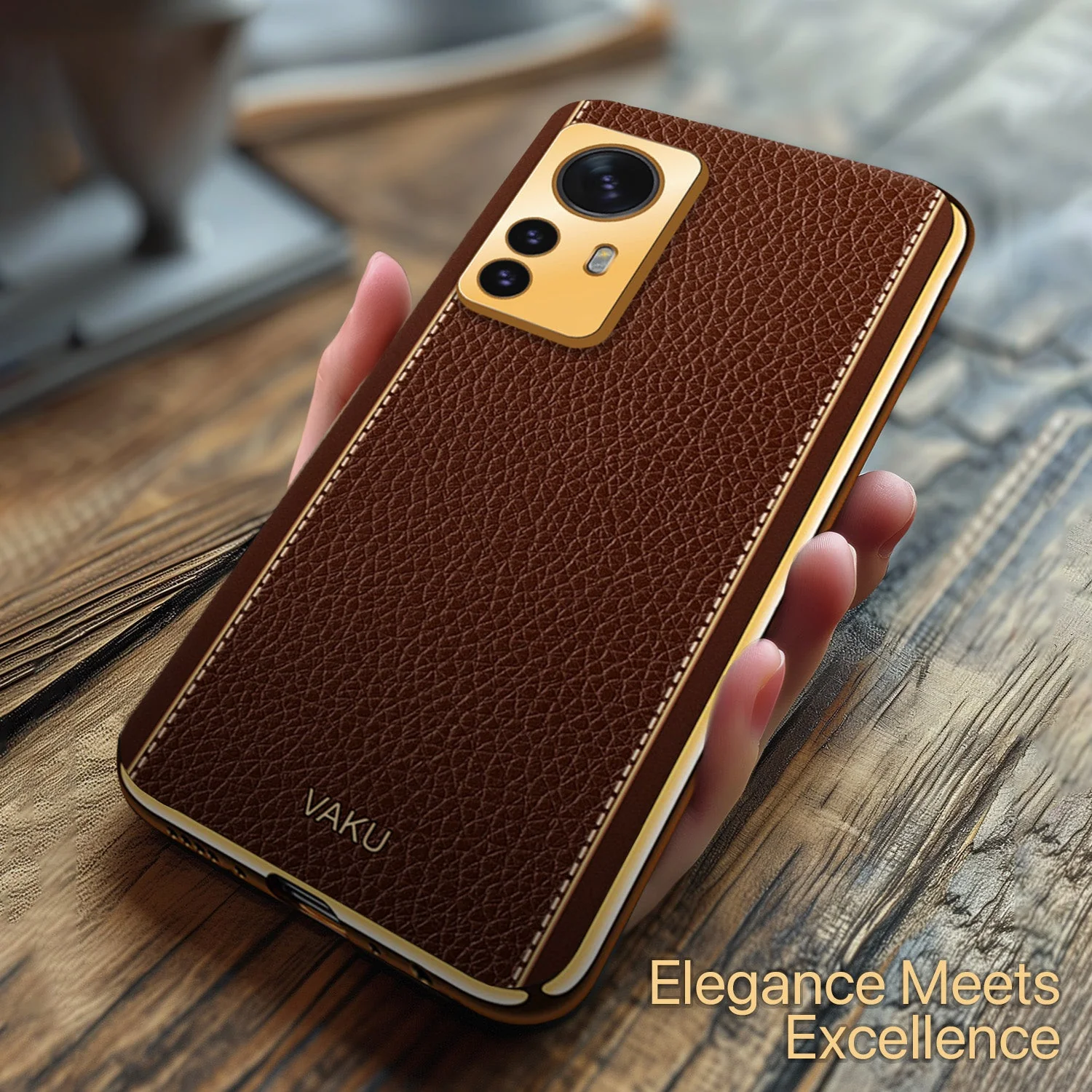 Vaku® Xiaomi 12 Pro 5G Luxemberg Leather Pattern Gold Electroplated Soft TPU Back Cover