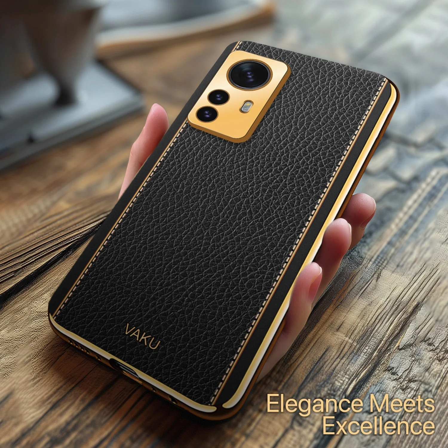 Vaku® Xiaomi 12 Pro 5G Luxemberg Leather Pattern Gold Electroplated Soft TPU Back Cover - Image 15