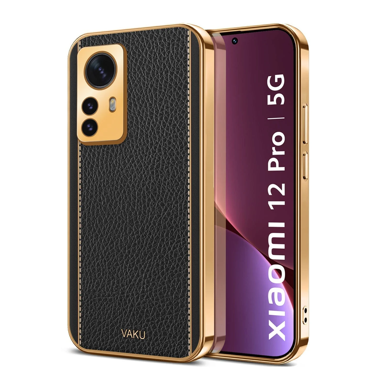 Vaku® Xiaomi 12 Pro 5G Luxemberg Leather Pattern Gold Electroplated Soft TPU Back Cover - Image 5