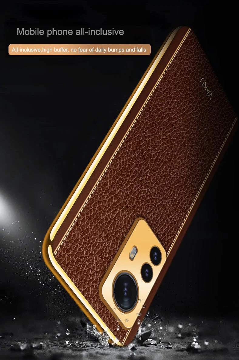 Vaku® Xiaomi 12 Pro 5G Luxemberg Leather Pattern Gold Electroplated Soft TPU Back Cover - Image 9