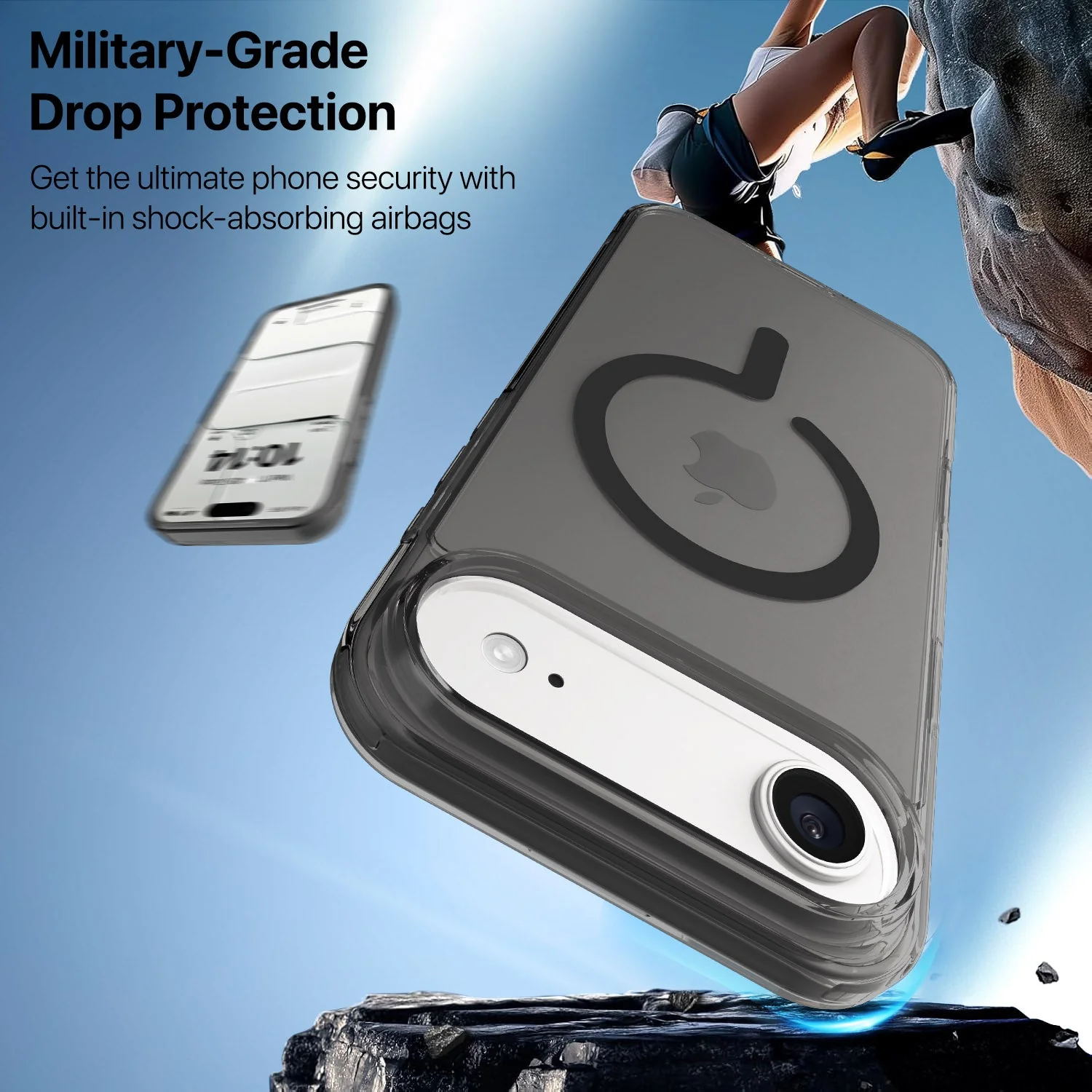 Vaku Luxos ® Apple iPhone 17 Air Glassy Magpro Smokey Transparent TPU Case Shockproof Non-Yellowing Scratch Resistant Military Grade Protection Screen Protector Back Cover - Image 3